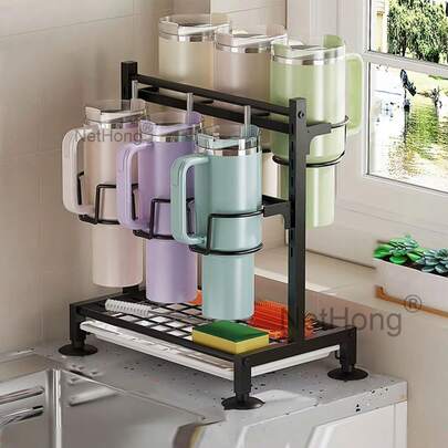 NetHong Water Bottle Organizer Rack For StanIey Cup 40oz Tumbler With Handle, Multifunction Pantry Kitchen Cabinet Organizers And Storage Holder For StanIey Cup Accessories Kitchen Utensils