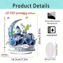 1 件圣诞桌面装饰标志，蓝色主题雪人麋鹿设计，客厅和卧室家居装饰，办公室桌面摆件，圣诞礼物，2D 亚克力 - 彩色 - 查看 7