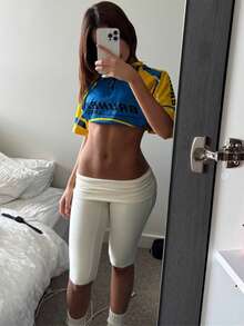 Awevudst Women Fold Over Capri Yoga Pants Low Rise Knee Length Stretch Skinny Leggings Summer Fall Party Going Out Crop Pants Y2K Streetwear Sportwear - 黃色 - 查看 6