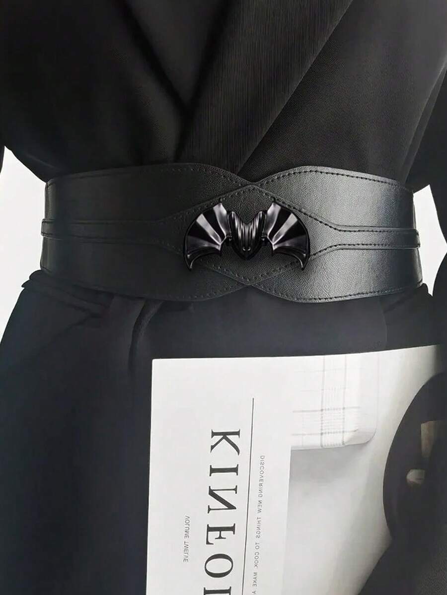 1 件女士黑色蝙蝠装饰束腰带，适合万圣节派对或日常服装搭配万圣节服装