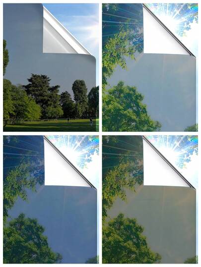 ملصق نافذة خصوصية ذو طبقة مرآة أحادية الاتجاه قابلة للإزالة، طبقة نافذة قزحية تقلل الحرارة، ملصق نافذة مطفي للمكاتب والمطابخ والمنازل