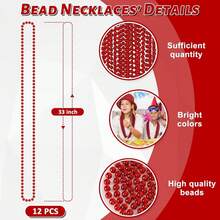 12PCS Bead Necklace, Red Beads Costumes Party Favors, 33 Beaded Necklace Festival Throw Accessory Sets Valentines Mardi Gras Celebrations Decorations - 6 Color - 查看 3