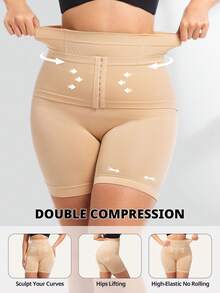 FLARIXA Quần lót định hình cạp cao liền mạch cỡ lớn cho nữ, quần lót định hình có khóa dán, quần lót định hình eo, quần lót định hình đùi - Màu be - Xem 2