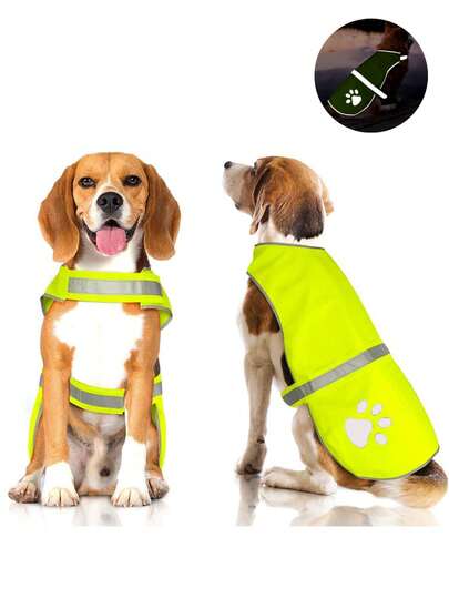Colete refletivo para cães, jaqueta fluorescente de alta visibilidade para cães, colete ajustável de segurança para cães, vestuário para atividades ao ar livre, caminhada noturna, acampamento e caça