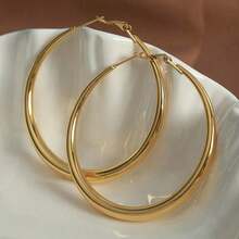 Elegant 18K Gold Plated Hoop Earrings - Smooth And Shiny, Durable Copper, For Everyday And Special Occasions, Simple And Chic Women's Fashion Accessories, Novelty Earrings