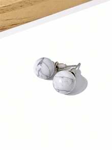 1 Pair 8mm Round Natural Stone Stud Earrings, Elegant & Fashionable Jewelry For Women - 8mm Natural Stone Earrings - View 18