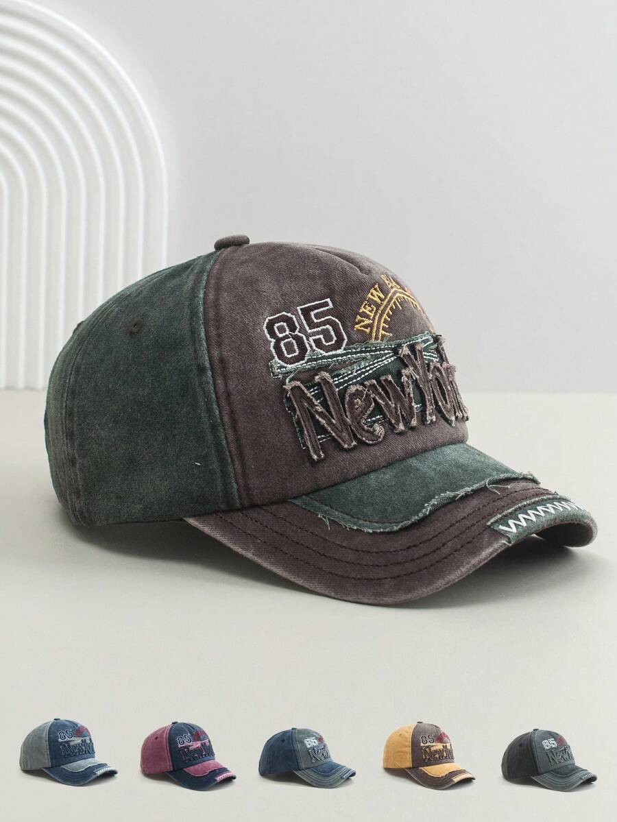 1pc Distressed Washed Letter Embroidered Baseball Cap, Men's Spring/Summer Sun Hat, Outdoor UV Protection Versatile Cap