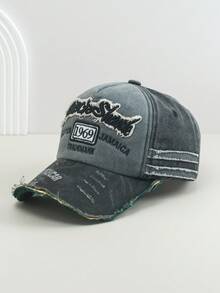 1pc Women's Distressed Frayed Brim Baseball Cap, Letter Embroidery Sun Hat, Versatile For Spring/Summer Outdoor Sports