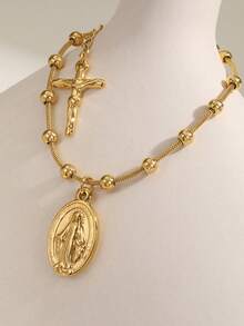 1 chiếc vòng tay chuỗi hạt thánh giá và Đức Mẹ Đồng Trinh bằng thép không gỉ mạ vàng 18K, trang sức tôn giáo Thiên Chúa giáo dành cho phụ nữ - Nhiều màu - Xem 15