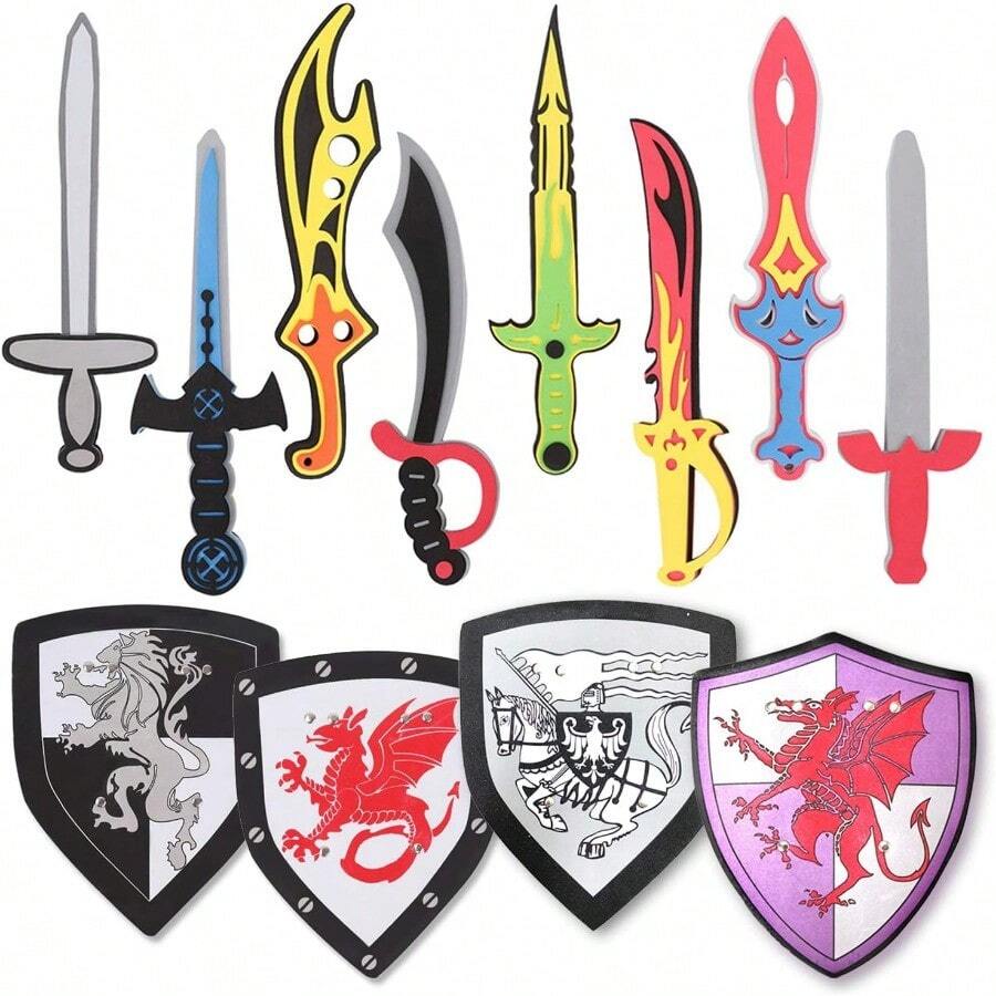 12 Pack Foam Swords And Shields Playset Medieval Combat Warrior Weapons Costume Role Play Accessories For Party Favors TAOWKI1 - Gói 12 cái - Xem 1