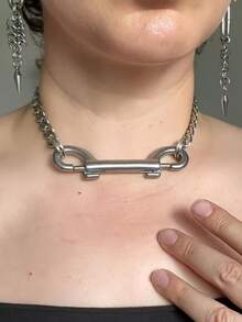 1pc Y2K Hip-Hop Choker Necklace - Indie Fashion Adjustable Layering Chain,  Minimalist Collarbone Jewelry With Premium Aesthetic - 銀色 - 查看 3
