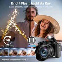 SONGDIAN 松典8K 88MP数码相机，适用于摄影和Vlog，具备自动对焦、LCD触摸屏、16倍数码变焦、1500mAh电池、双镜头、遮光罩、图像稳定功能，支持64GB TF卡和闪光灯，镜头耐用且品质优良，是理想的圣诞礼物，黑色
