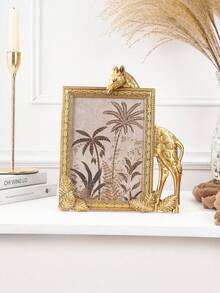 1pc Gold Resin Rectangular Giraffe Shaped Decorative Photo Frame, Resin Material Frame For Desktop Cozy Photo Display And Photography Prop - Gold - View 8