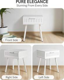 SUMGAR Nachttisch 2er Set Weißer Beistelltisch mit Schublade Modern Nachtschrank kleines Bedside Table mit Beine aus Massivholzholz 30 cm Breit Nachtkästchen für Schlafzimmer Wohnzimmer Zimmer Deko