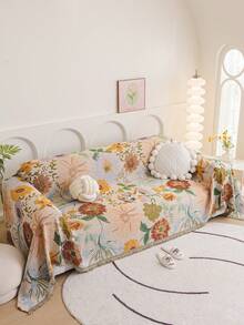 Artistic Floral Pattern Sofa Blanket, Beautifully Designed To Infuse Whimsical Charm And Botanical Beauty Into Your Living Room, An Ideal Choice For Your Creative Home Decor.