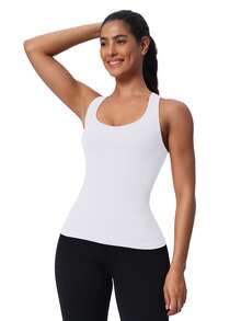 MathCat Seamless Workout Tank Top For Women With Built In Bra, Padded Racerback Athletic Yoga Camisole - White - View 6