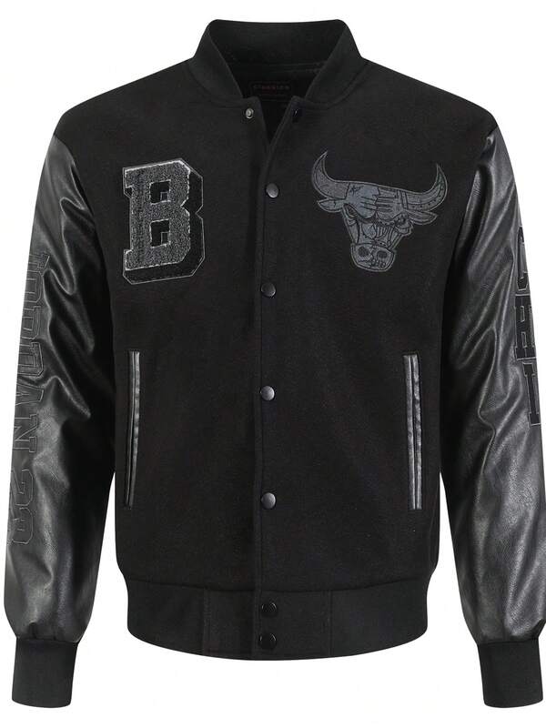 Men's Black Baseball Jacket High End Embroidered Leather Fashionable Street Style Sportswear Casual Classic Retro Sportswear Patchwork PU Long Sleeved Hip-Hop Motorcycle Jacket Coat