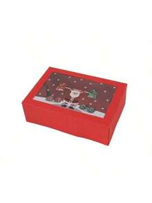 6pcs Christmas Cartoon Candy Packaging Boxes - Transparent Window Cookie Pastry Boxes, Red Holiday Gift Boxes, Christmas Gift Packaging Boxes - Multicolor - View 12