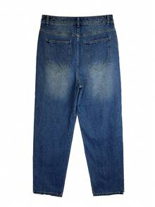 Quần jean ống đứng dáng rộng màu xanh đậm indigo retro vintage dành cho nam, dáng suông, thoải mái, tôn dáng, vải denim indigo, thích hợp cho mùa xuân, hè, thu, đông - Rửa nhẹ - Xem 3