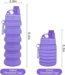 Botella de Agua Plegable de Silicona, 2 Piezas (Negro + Púrpura) con Válvula Antifugas, Sin BPA, para Gimnasio, Correr, Ciclismo, Senderismo y Viajes - negro+morado - Ver 3