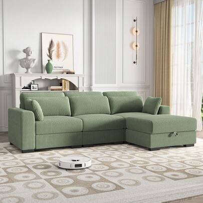 Mehrpersonen-Kombinationssofa, hochelastischer Schaumstoff, massiver Holzrahmen, Einzelsitzer-Sofa, Aufbewahrungsbank, Cord-Sofa für das Wohnzimmer, kratzfest, beige