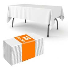 Tomnk 18pcs Plastic Table Cloth Disposable, 54 X 108 Inch Table Cloths, Party, Picnic, Wedding, Decorative Tablecloths, Rectangle, White Plastic Cover, Leakproof & Sturdy