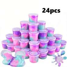 8-28 件装预制粉色和紫色银河史莱姆派对套装，不粘且有弹性的史莱姆散装，复活节篮子填充物，情人节儿童生日礼物 - 彩色 - 查看 6