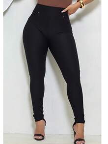 Women's Leggings With Pocket High Waist Riding Stitch Roma Skinny - 黑色 - 查看 10