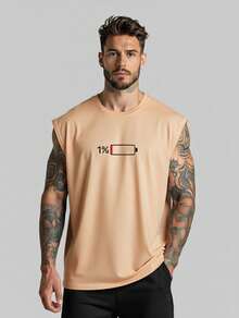 T-Shirt Oversized Tank Top Battery 1% Men's Printed Low-Cut Shirt Unisex Loose Cotton T-Shirt % - 米色 - 查看 1