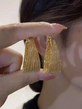 1pair European & American Fashionable Geometric Circle Iron Texture Multi-Layered Retro Women's Earrings For Holiday