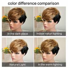 High Light Synthetic Wig Short Straight Pixie Short Bob Wig Honey Blonde Mixed With Black Hair For Ladies - Multicolor - View 6