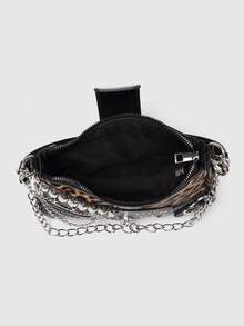 Y2K Fashionable Versatile Star & Moon Design Unique Silver Millennium Shoulder Chain Crossbody Bag, Perfect For Girls' Street Style And Party Outfits, Also A Great Gift. Starry Sky Print Women Handbag , Y2k - Black - View 7