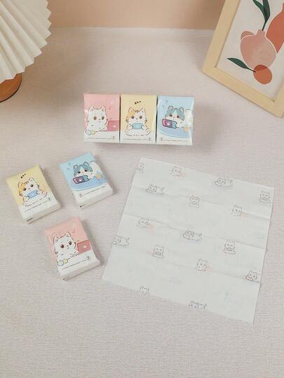 144pcs/72pcs/24pcs/8pcs Colorful Cat Print Natural Woodpulp Handkerchief Tissues, Suitable For Daily Life Cleaning,Kitchen,Bathroom,Home,Household Supplies