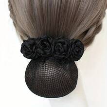 1 Piece Vintage Women's Hair Flower Net Elegant Flower Bow Hair Accessory Bun Daily Updo Hair Ornament - [紅色的] - 查看 5