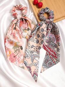 3件套缎面纯色围巾套装，艺术三角围巾头饰，马尾辫发圈，发绳，发圈，发箍，发绳，发带，发饰，弹性发带，美发家居饰品 - 豆沙 - 查看 3