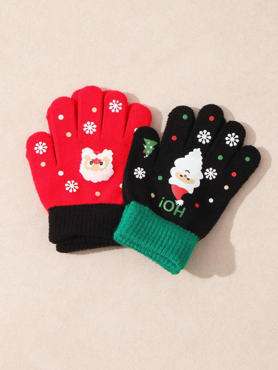 2 Pairs Christmas Print Cute Baby/Toddler Mittens