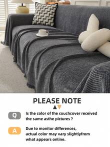 1 件套雪尼尔提花沙发盖毯，四季沙发座套，简约现代风格，可机洗，适合单人/双人/三人/四人沙发和组合沙发，家居装饰 - 深灰色 - 查看 9