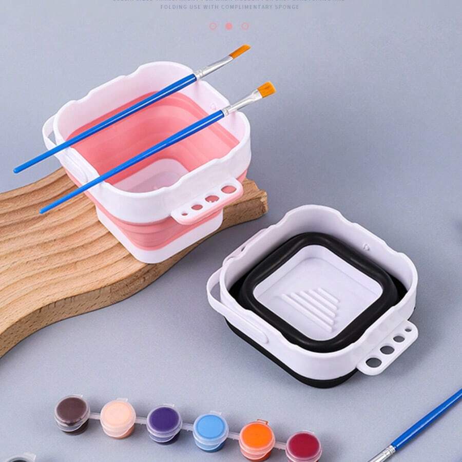 Collapsible Bucket, Collapsible Paint Basin, Oil And Water Cup, Multifunctional Brush Cleaner, Paint Brush Holder, Brush Cleaning Tools, Watercolor Brush Cleaner, Paint Brush Detergent - Multicolor - View 1