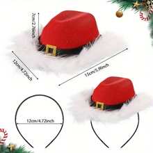 1pc Red Women's Mini Cowboy Santa Hat Headband With Faux Fur Trim & Adjustable Elastic Band - Lightweight Red & White Christmas Party Costume Accessory For Masquerade, Holiday Events, Christmas Hats, Masquerade Accessory, Jacquard Texture - Multicolor - View 6