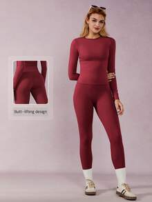 NcmRyu 1 Set Damen Mode Rundhals Lifting Tight Fitness Anzug für Laufen, Radfahren, Tanzen, Pilates, Workout