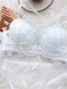 Women's Underwear Set, Girl's Lace Embroidered Underwear Set, Princess Style Underwear Set - Màu xanh nhạt - Xem 2