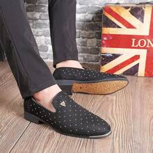 Men's Pointed Toe Rivet Dress Shoes Glitter Modern Metallic Slip On Loafers Plus Size-20256688 - Black - View 4