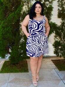 Women's Plus Size Jumpsuit Short Skirt With Printed Lining Summer - 顏色 31 - 查看 2