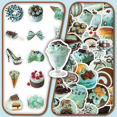 50 adesivos finos de sobremesa de chocolate com menta para o verão, decoração estética para scrapbooking, planejador, diário de marcadores