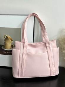 Fashionable Solid Color Minimalist Casual Large Capacity Tote Bag - Pink - View 8