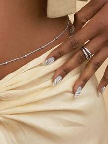 1 pieza Cadena de bola de moda de capa única para la cintura de mujeres, cadena de Body de metal, accesorio de Body de playa, accesorio de verano, escuela, otoño, Halloween - Multicolor - Ver 8