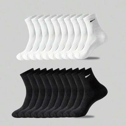 5双/10双/20双/30双男士休闲袜中长袜白袜子冬袜黑袜子除臭运动透气吸汗/两种款式可选（薄款/厚款）