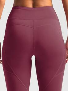 Soyun Women's One-Piece Side Pocket Fitness Pants, Suitable For Yoga, Outdoor Sports And Butt Lifting - Burgundy - View 6