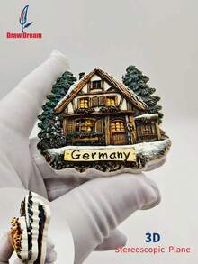 1pc German Style 3D Stereo Fridge Magnet - German Snowy Cabin + Luminous Cabin + Joyful Squirrel Party, High-Precision Embossed Collectible, Personalized Travel Souvenir Fridge Magnet Sticker, Home Decor, Kitchen, Room, Office, Cabinet Craft Gift, Holiday Souvenir, Exquisite Small Gift