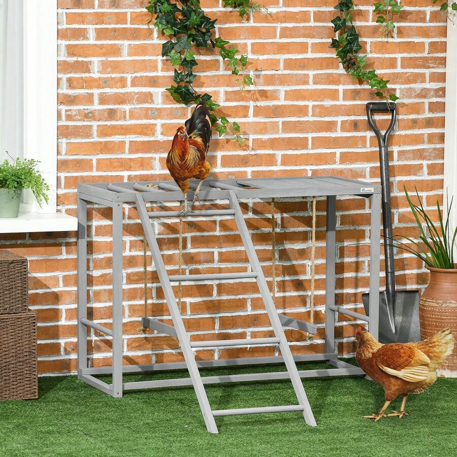 PawHut Chicken Activity Play Coop With Swing Set For 3-4 Chickens, Grey - Grey - View 1